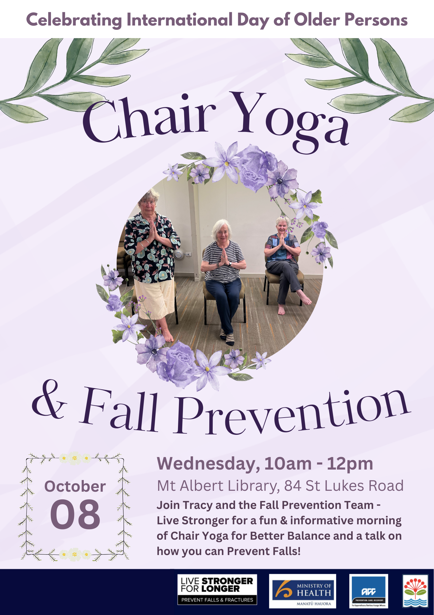 Chair yoga poster, people doing chair yoga