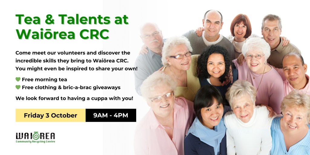 Poster for tea & talents, has an image of smiling people